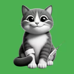 Cute cat with a syringe representing cat vaccinations