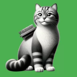 Cute cat with a brush representing cat grooming & care